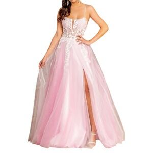 Prom Gown Formal Wedding Dress Fits Size Large to 3XL Pink White Tulle